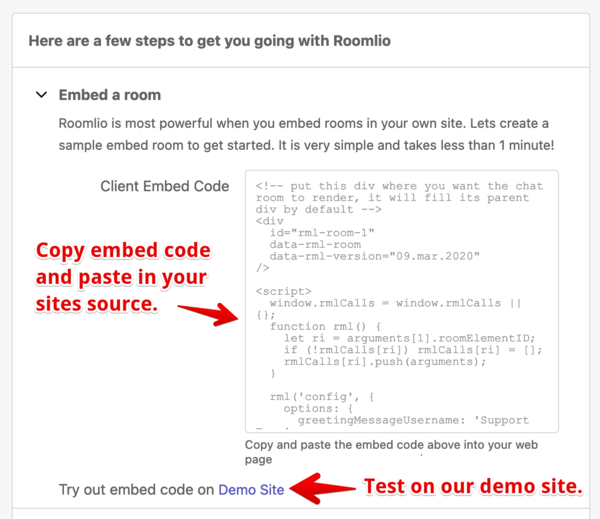 roomlio embed code
